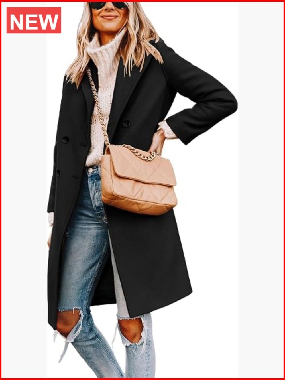 Double Breasted Notch Lapel Pea Coat Mid Long Winter Trench Overcoat - Picture 1 of 5